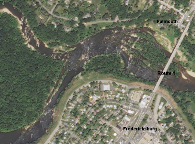 the Fall Line on the Rappahannock River led to the establishment of Fredericksburg Falmouth and the location of Route 1
