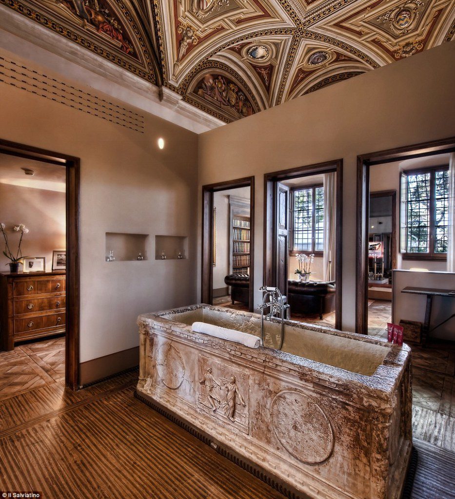 At Il Salviatino in Florence, the Affresco suite's showpiece is its unique freestanding ancient stone bathtub