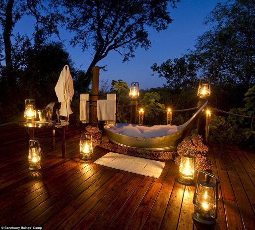 The 'star bath' at the Sanctuary Baines’ Camp in Botswana is the ultimate bubble bath experience... but it will set guests back £936 per night