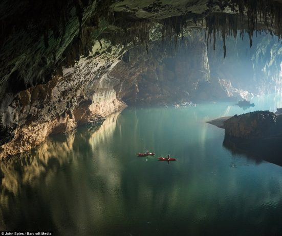 Floating on clear deep water and reflections near the cave entrance, visitors can either bring their own kayaks or rent boats from the local community to paddle deep inside the cave and marvel at its wonders