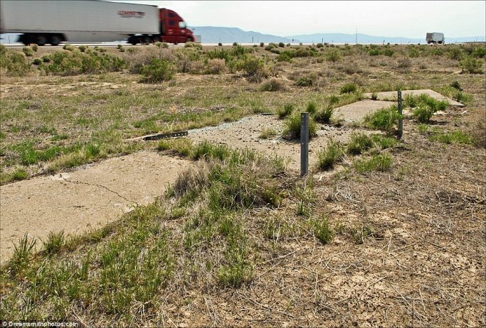 Not all the arrows are in good condition, with each passing winter more cracks appear in the concrete, such as with this arrow in Mote, Nevada