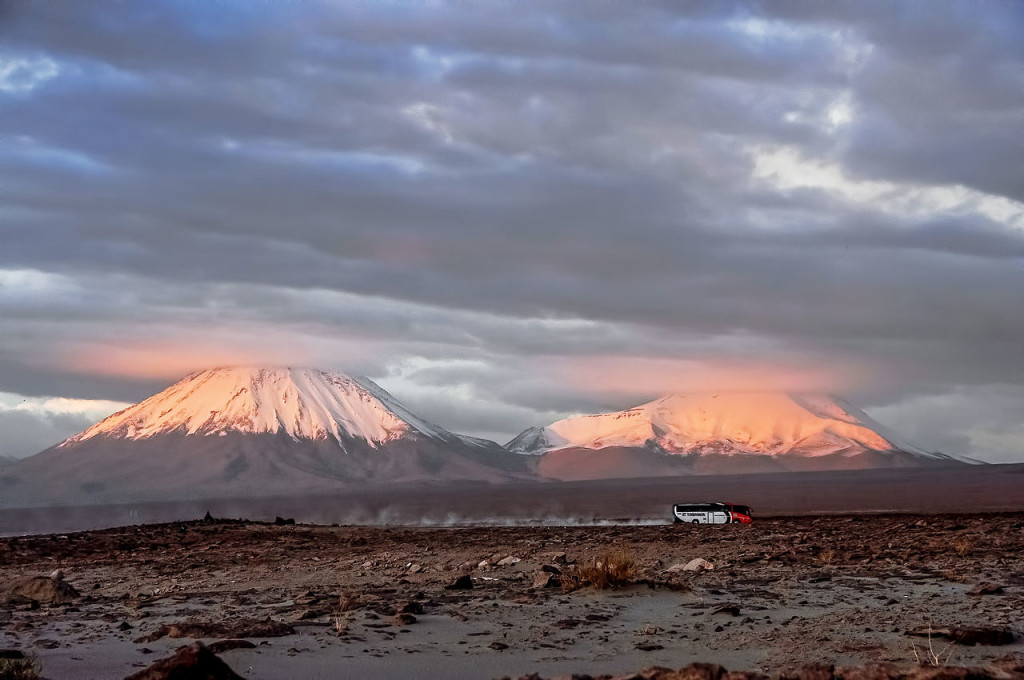 Licancabur, on the left, is much younger than its smaller neighbour Juriques