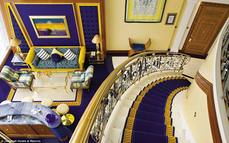There are 202 suites in the hotel, each spanning two floors and filled with plush carpets and pristine furniture
