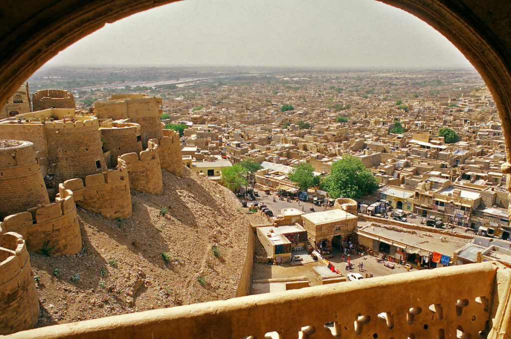 The Jaisalmer Fort is 1500 feet long, 750 feet wide actually built on a hill that raises above a height of 250 feet.