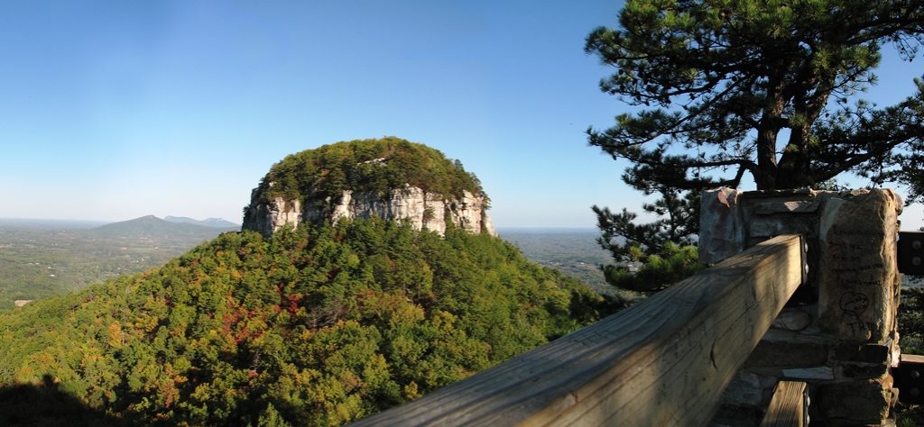 The Pilot Mountain dominates the surrounding Piedmont and can be seen from many landmarks is popular and is overcrowded during the summer months.