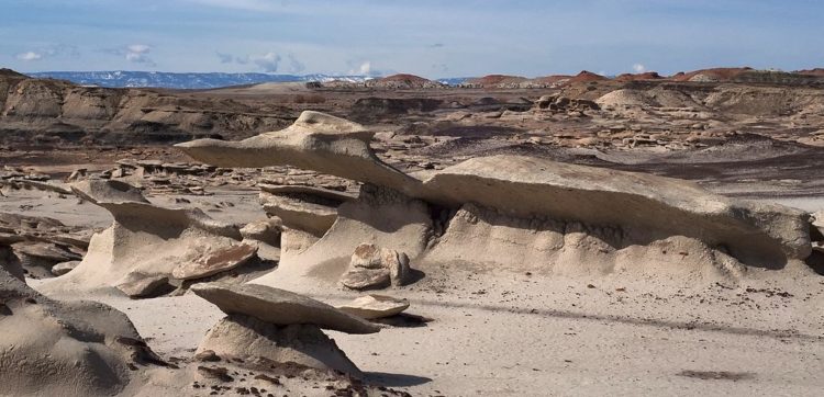 The Bisti Badlands, which is also called Bisti/De-Na-Zin Wilderness, is a massive rolling landscape of phantasmagoric formations of earth and stone situated in northwestern New Mexico’s high desert lands.