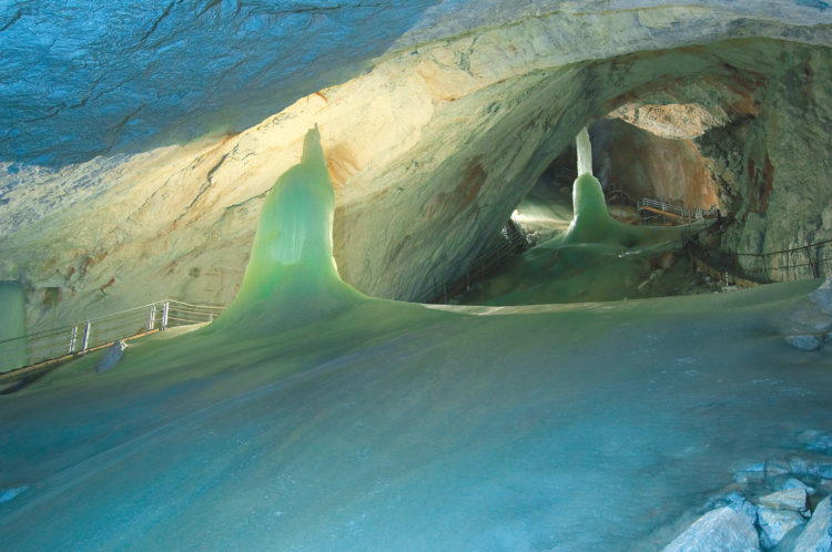 Eisriesenwelt Cave is flowed through the mountain eroding passageways nearly 100 million years ago, cracks and crevices in the limestone became more developed as water eroded the rocks away.