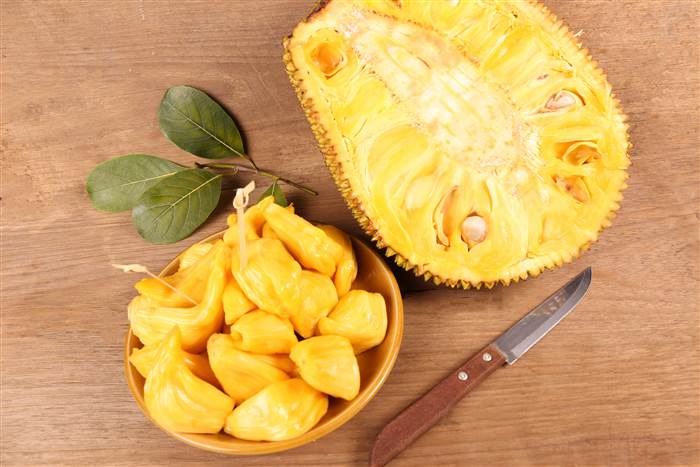 jackfruit’s numerous bulbs have a sweet, buttery flavor. “It’s a good source of vitamin C and one of the rare fruits rich in the B-complex group of vitamins,