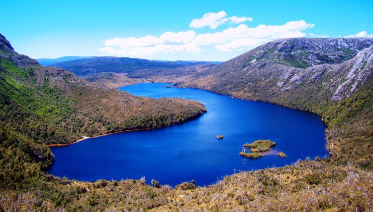 Dove Lake seen from the trail leading up the north side of Cradle Mountain. At the other end of the lake their's a car park and a road leading to the national park entrance.