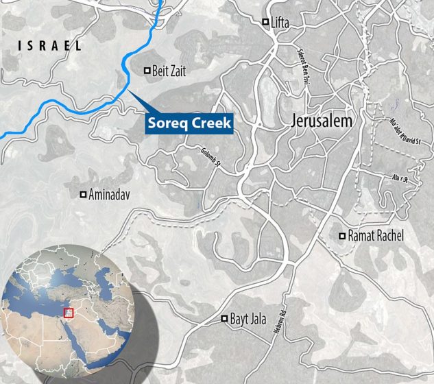 The Soreq creek (pictured) contains treated sewage which creates an abundance of mosquitoes which the the long-jawed spiders feed on.