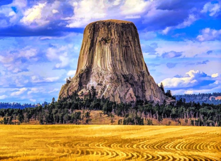 Devils Tower is 386 meter above the surrounding terrain and the summit is 1,558 meter above sea level. The 1.25-mile Tower Trail encircles the base. 