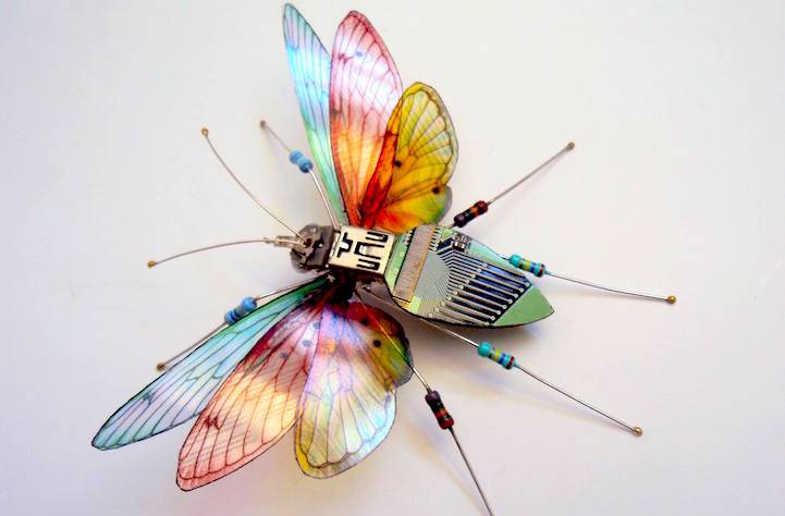 Striking Winged Insects Made of Discarded Circuit Boards