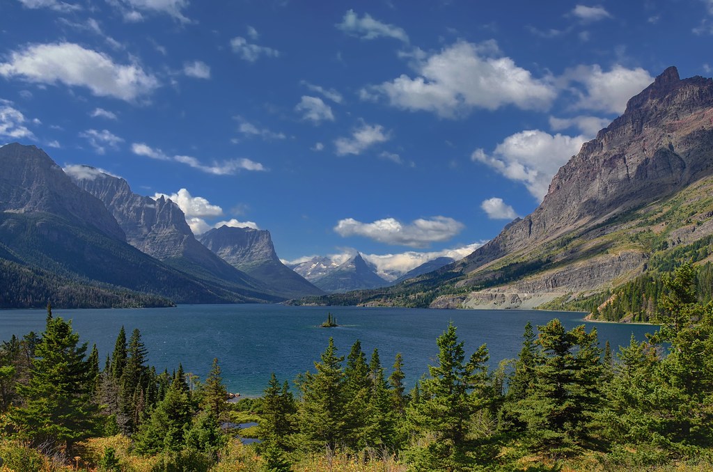 Wild Goose Island lies within Saint Mary Lake in Glacier National Park in the U.S. state of Montana. This is tiny Island of just 4,496 feet and rising a mere 14 ft from the surface of lake water.