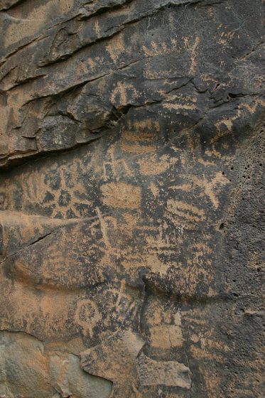 Petroglyphs located in Keyhole Sink on the Williams Ranger District of the Kaibab National Forest. Photo credit to U.S. Forest Service, Southwestern Region, Kaibab National Forest.