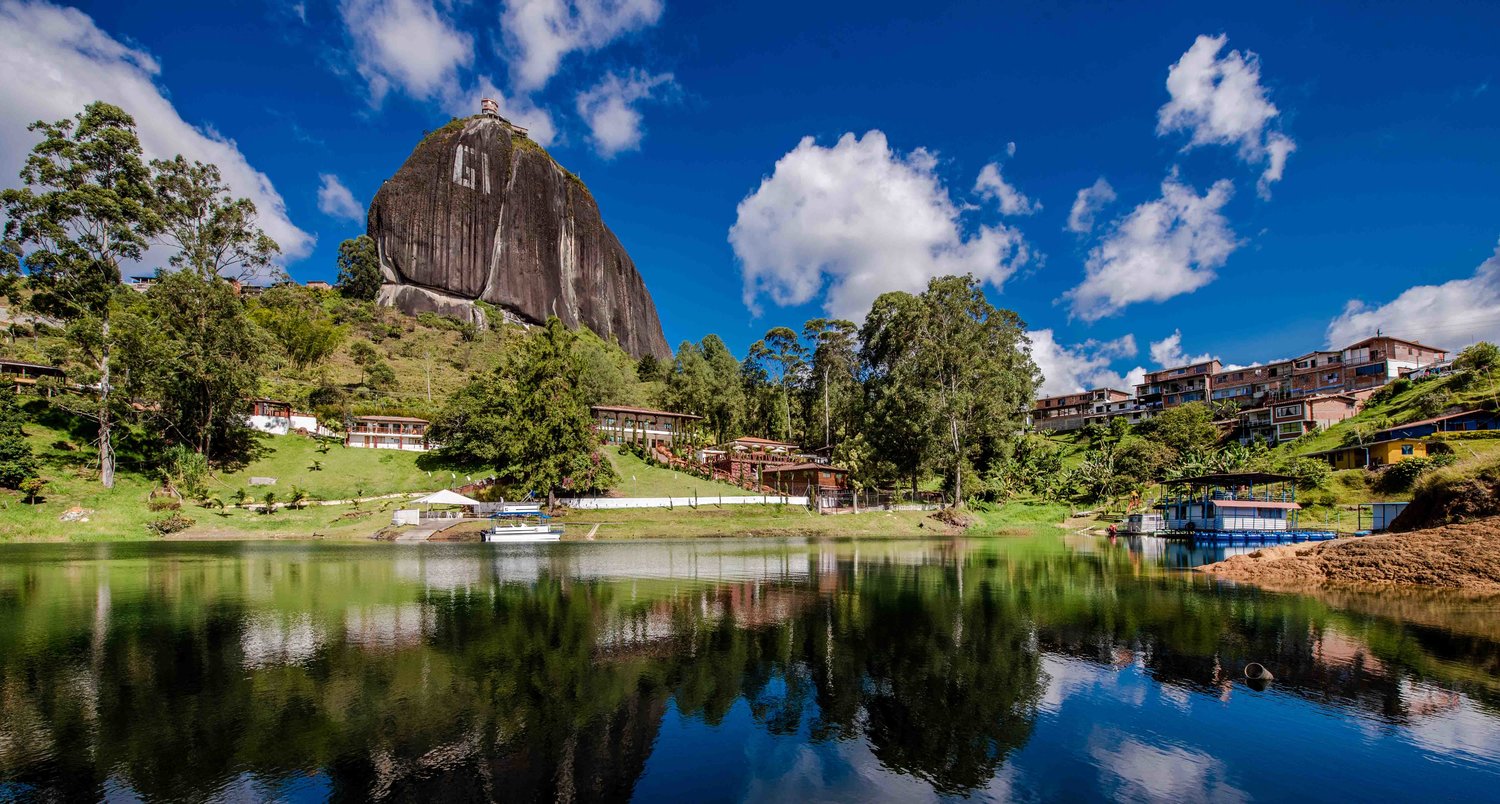 The town of Guatape is a major tourist attraction, particularly for travelers from Medellín, for both El Peñón de Guatapé and the famous zócalos that adorn numerous buildings.